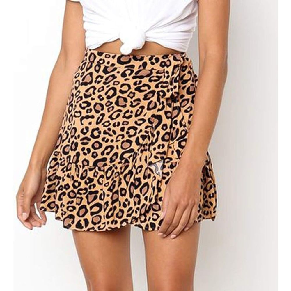 Juniors Animal Print Mini Skirt Ruffle A-Line Cute Flowy Skirts SZ US L:NWOT